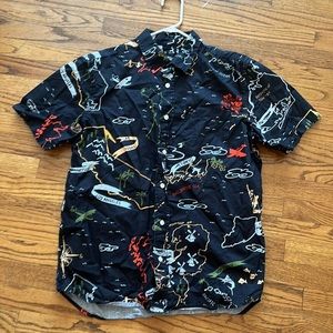 Stussy Short-sleeve Button up: 2013 map prints, size medium